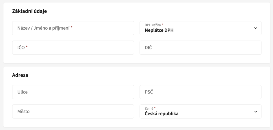 Nastavení vašich fakturačních údajů
