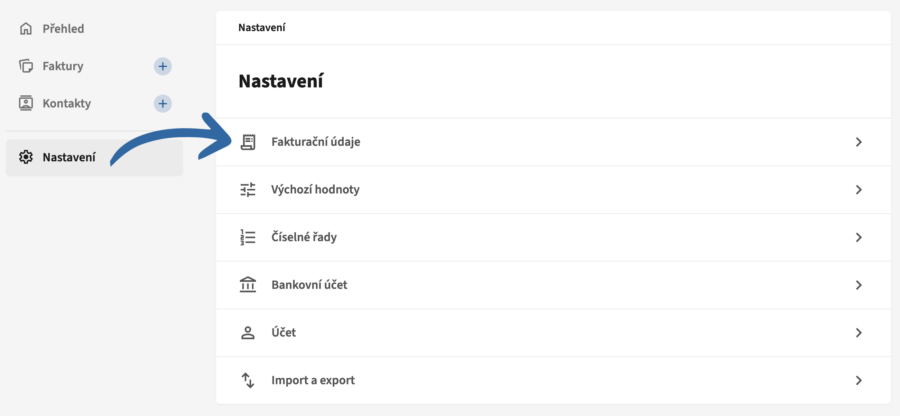 Nastavení fakturačních údajů