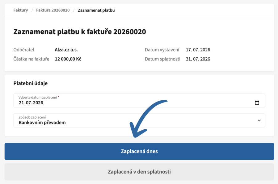 Evidence platby k faktuře