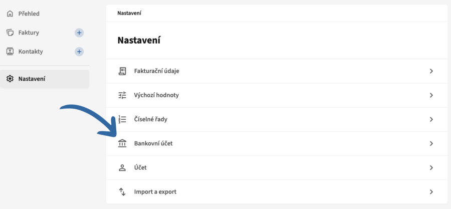 Nastavení bankovních účtů