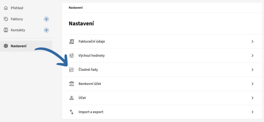 Nastavení číselné řady