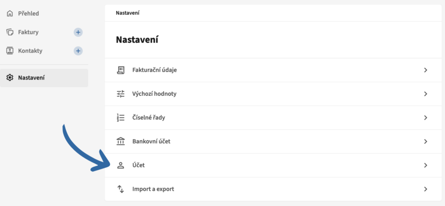 Nastavení účtu
