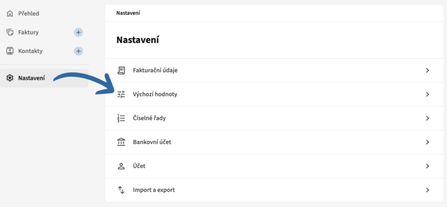 Výchozí hodnoty